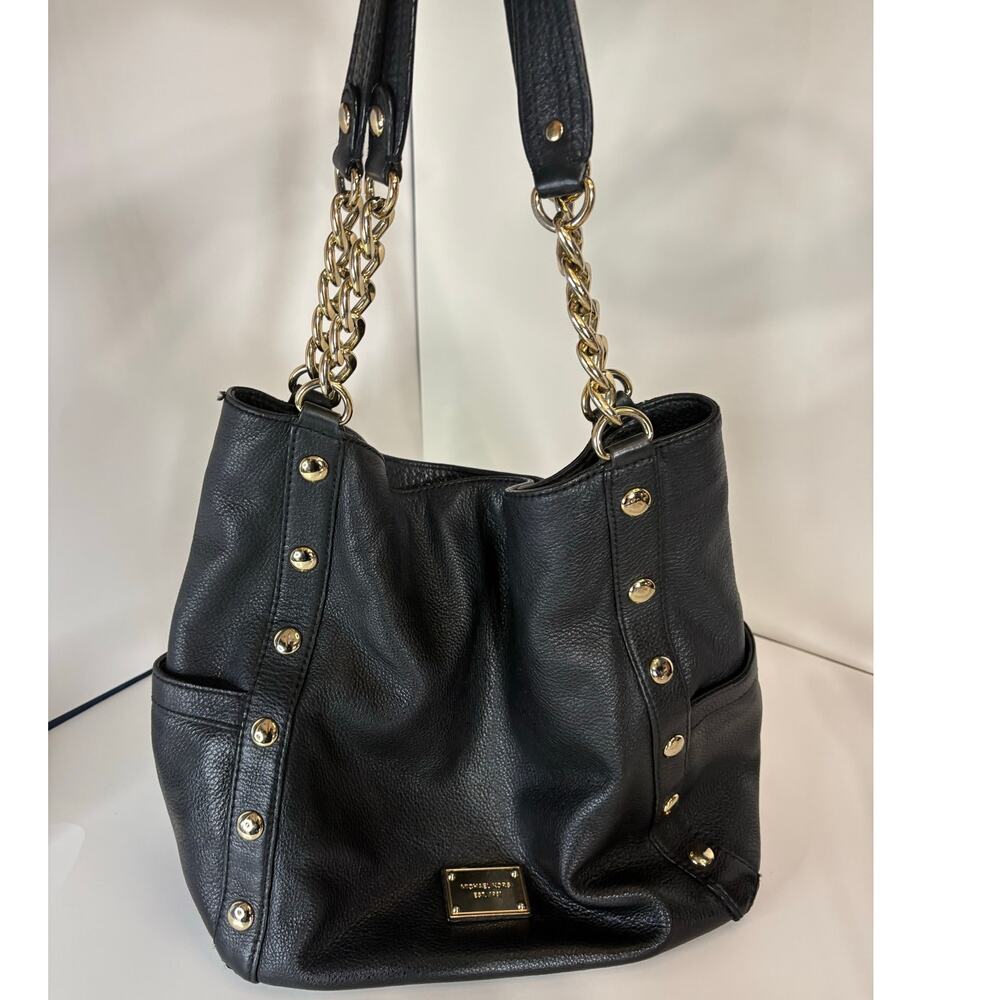 Michael Kors Delancey Large Shoulder Bag Tote Black Pebbled Leather